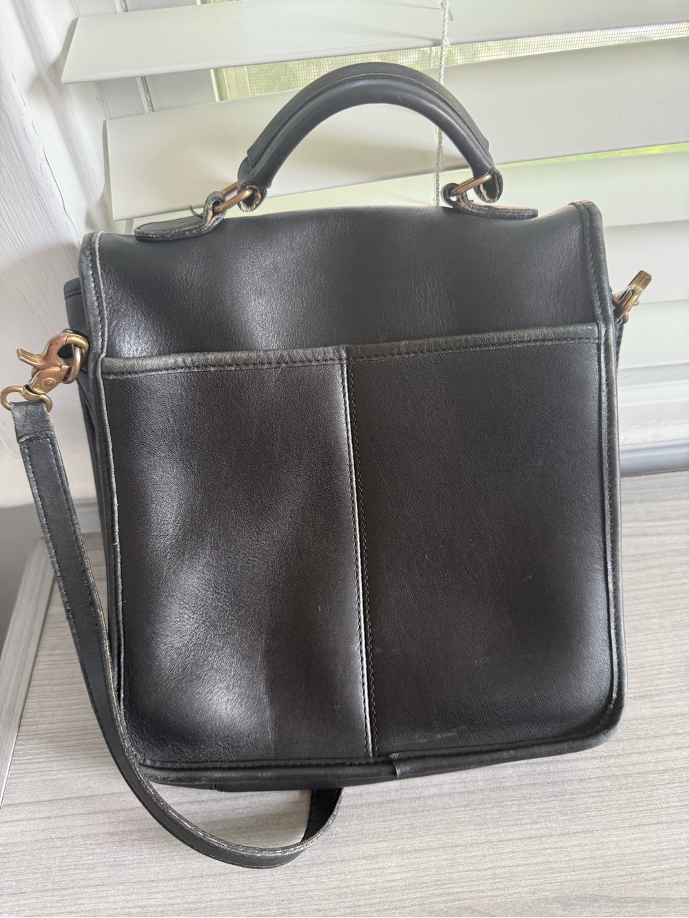 Structured Black Leather Crossbody Bag with Top Handle - Picture 2 of 5
